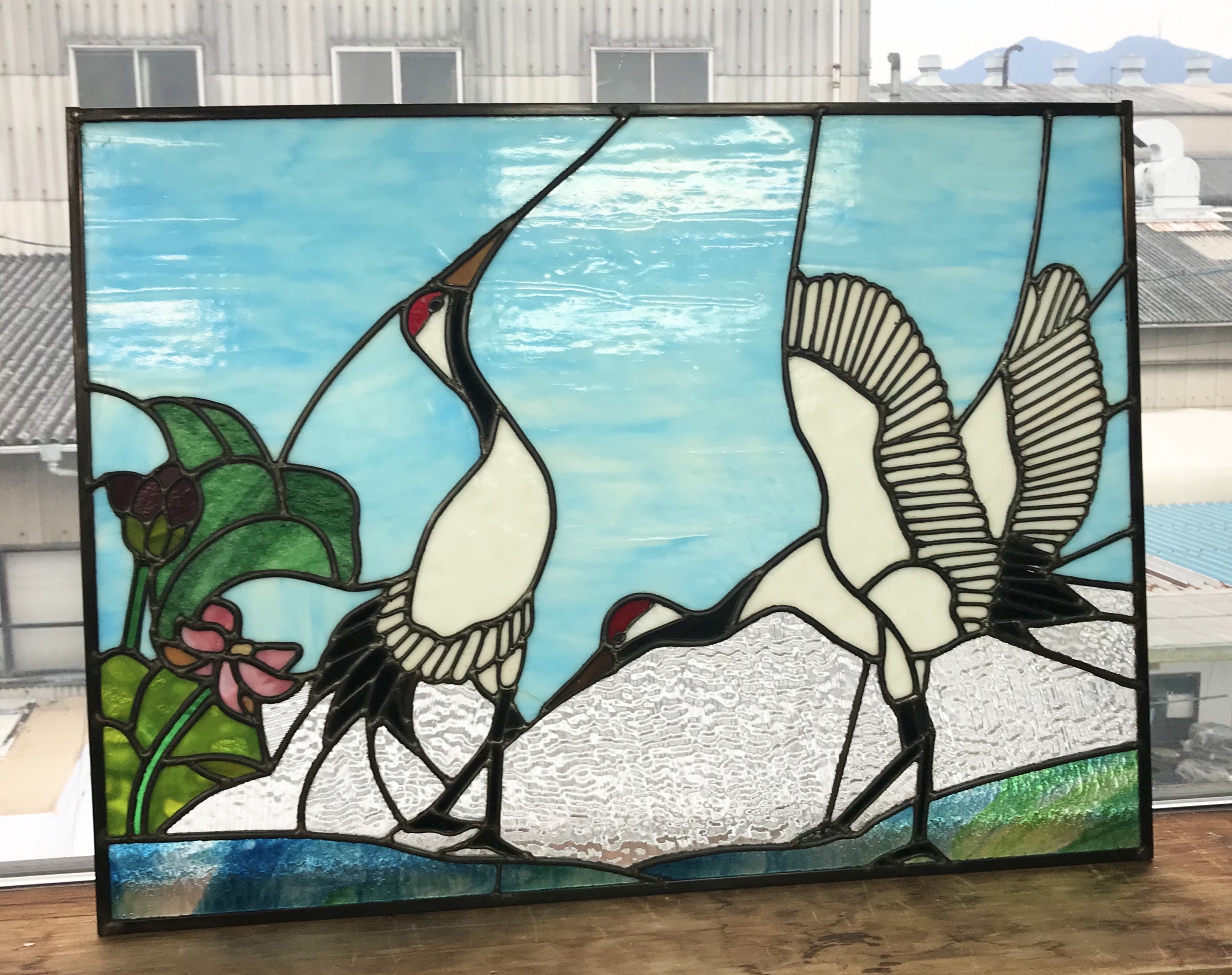 【 村瀬可衣 】ステンドグラス 丹頂鶴